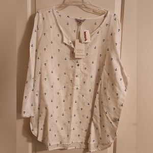 Womens linen shirt with navy blue anchors